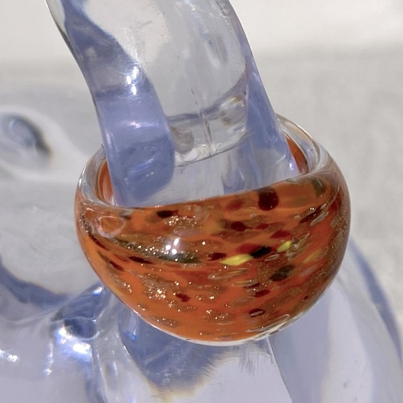 Vintage Art Glass Handmade Orange Gold Red Band Ring - Picture 6 of 11